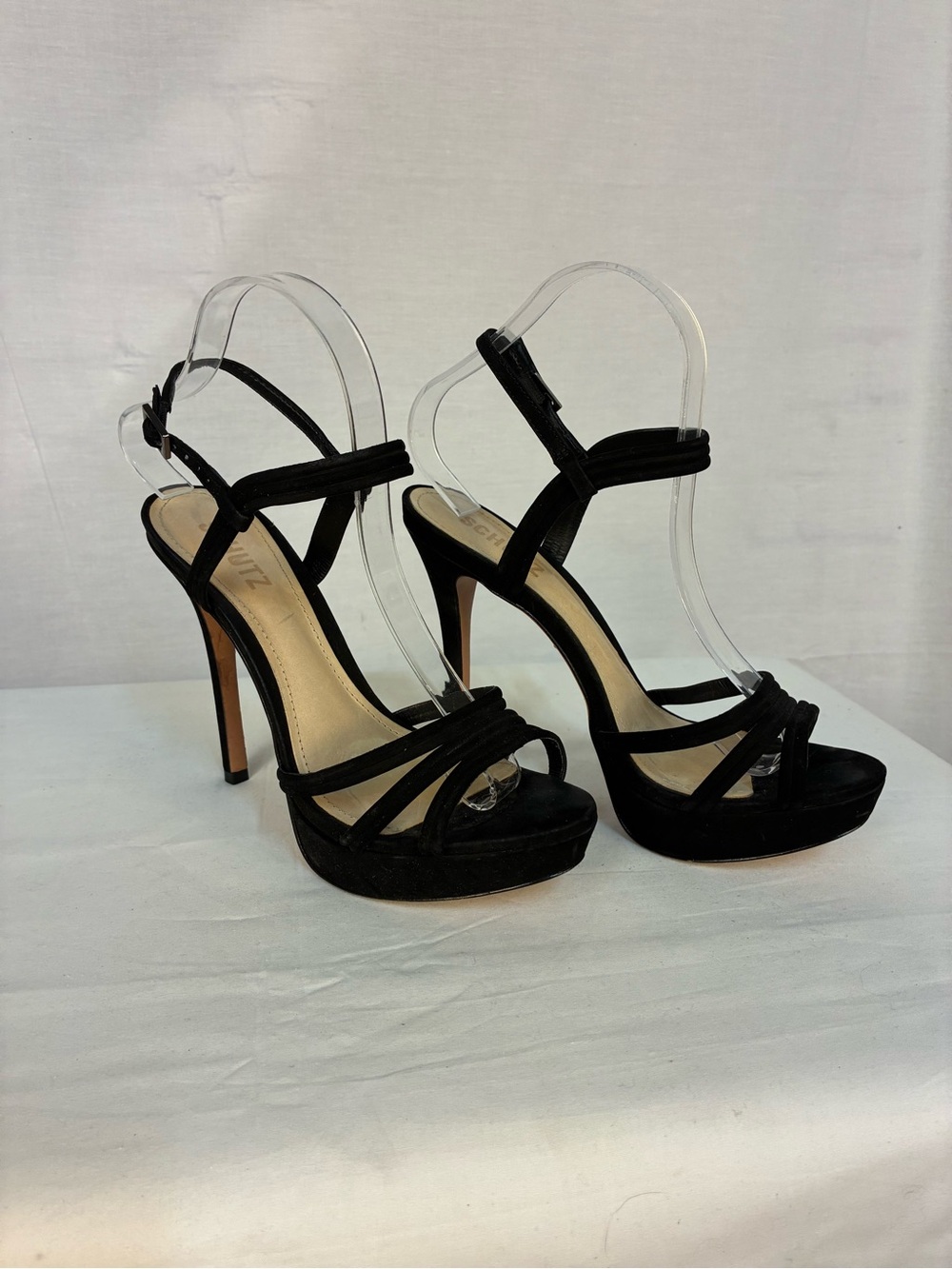 Schutz Bogga Black Suede Platform Stiletto Sandals 8.5